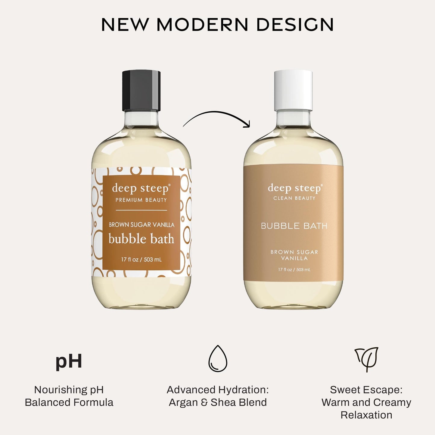 Side profile of Deep Steep 17 Fluid Ounce bubble bath bottle
