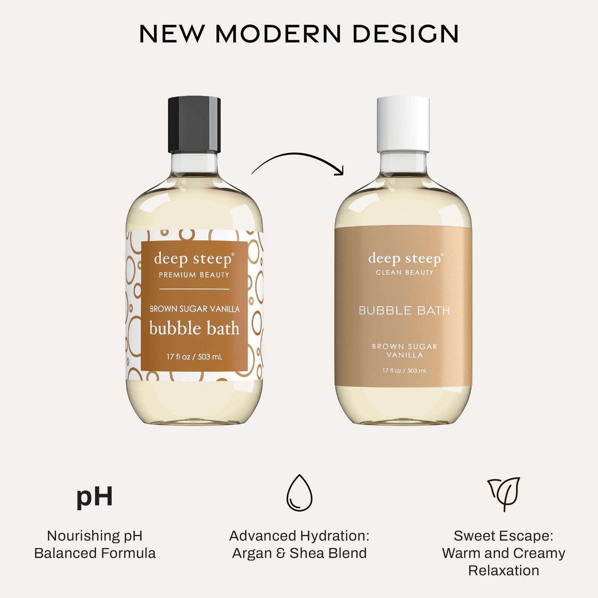 Side profile of Deep Steep 17 Fluid Ounce bubble bath bottle