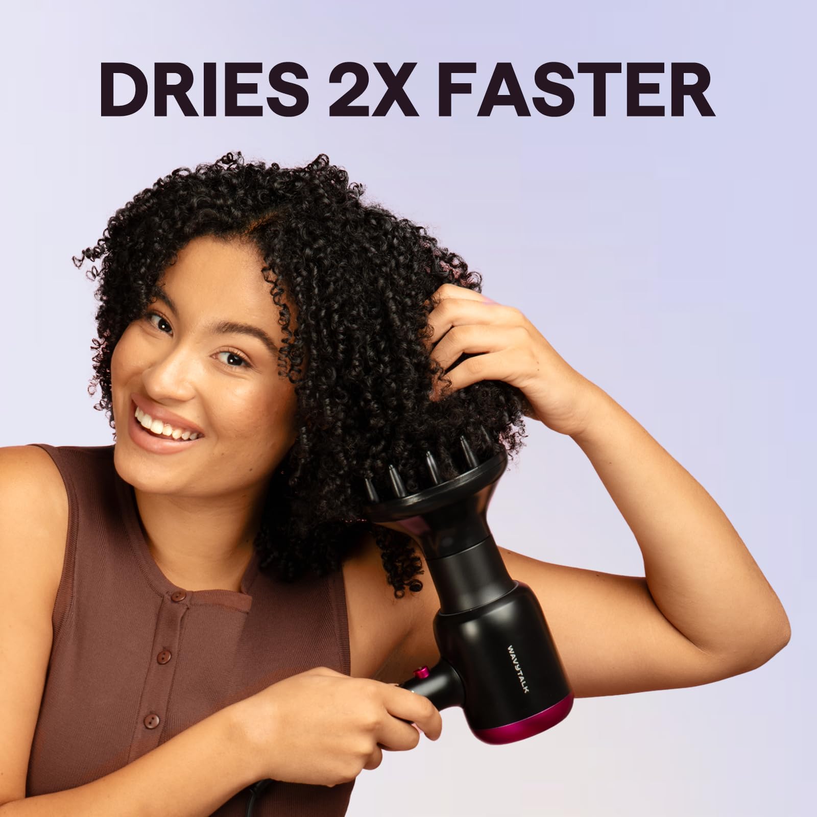 Wavytalk 1875 Watt hair dryer body showing the attached deep bowl diffuser for styling curly hair