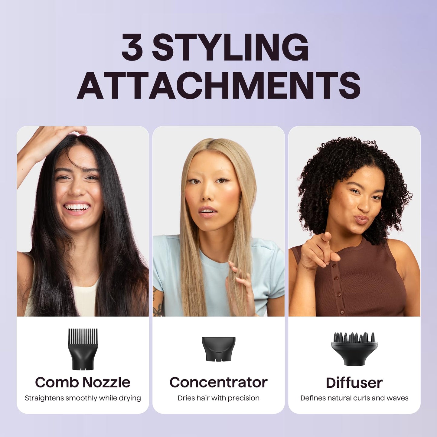 Wavytalk ionic hair dryer shown with the hair straightening comb attachment secured on the nozzle