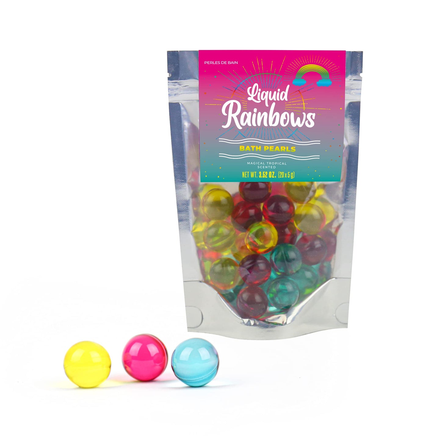 Packaging detail of Gift Republic Liquid Spirit Rainbow Bath Pearls 20-count