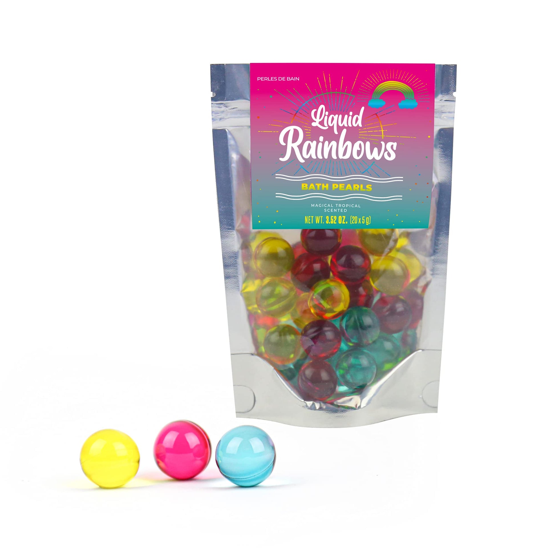 Packaging detail of Gift Republic Liquid Spirit Rainbow Bath Pearls 20-count