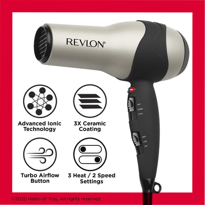 Close up of the heat and speed settings on the handle of the Revlon hair dryer.