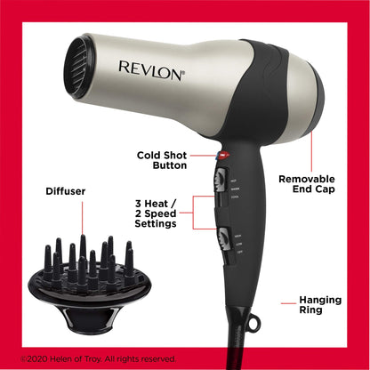 Revlon silver ceramic hair dryer showing the rear air intake filter design.