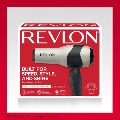 Authentic Revlon 1875 Watts maximum shine dryer packaging box with product specifications.