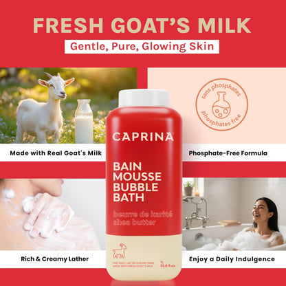 Side profile of Caprina 1 Liter moisturizing foam bath packaging