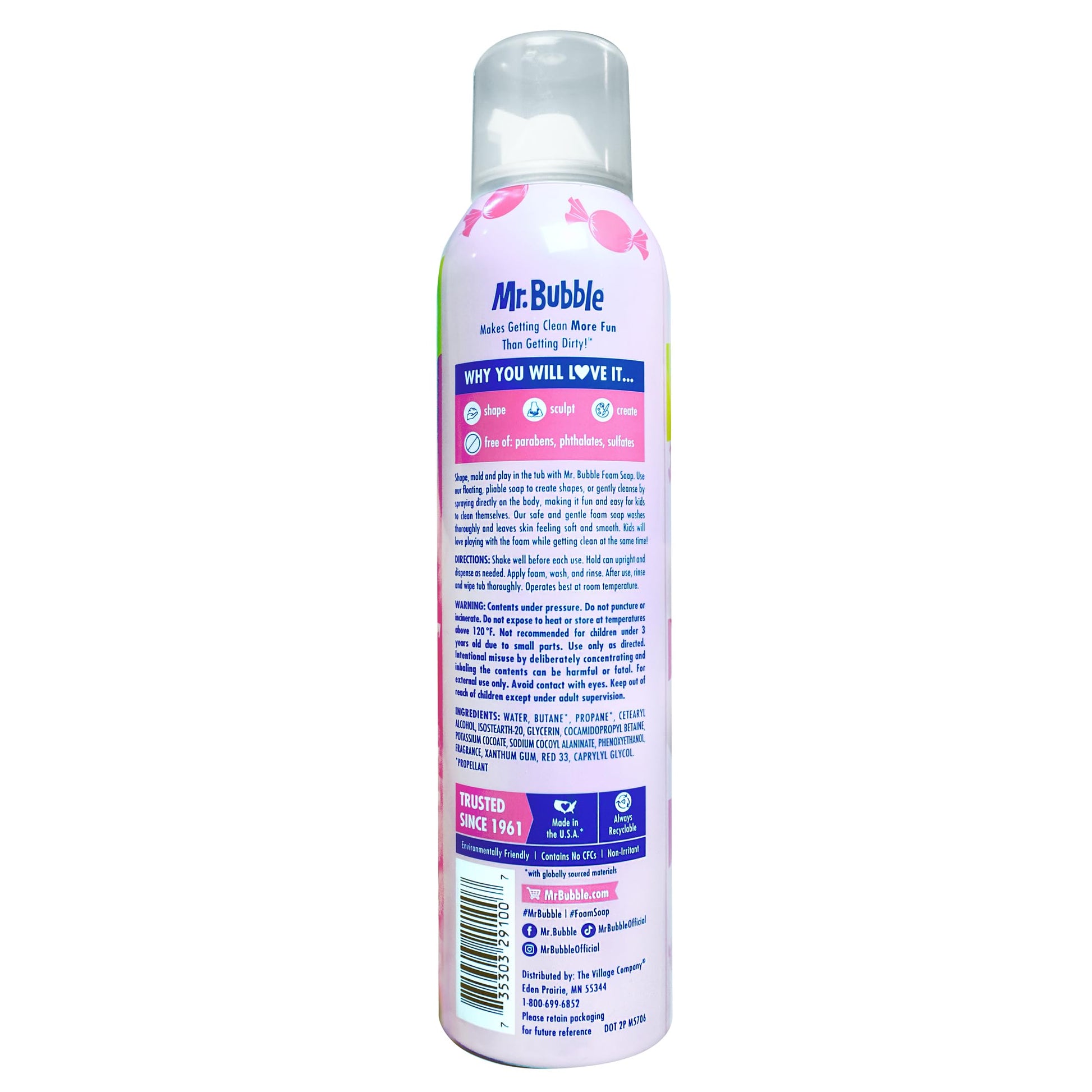 Mr. Bubble foam soap canisters showing the bubblegum scent label