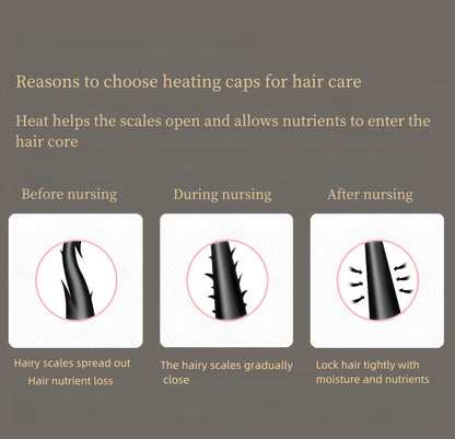 Ylmaphyree home spa hair care cap being worn during an at-home deep conditioning session.