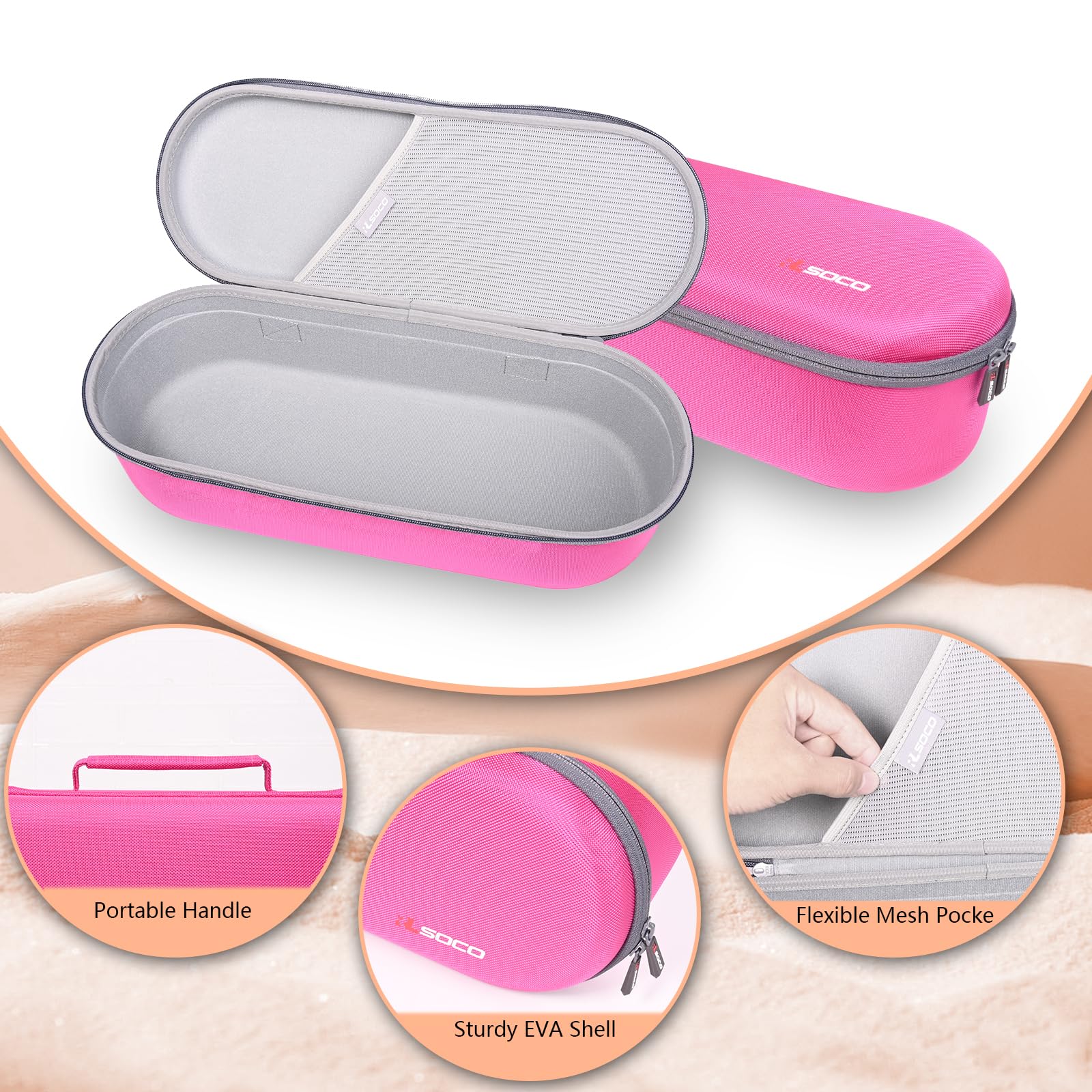 RLSOCO pink hard shell container zipper detail highlighting the premium heavy duty YKK tracks