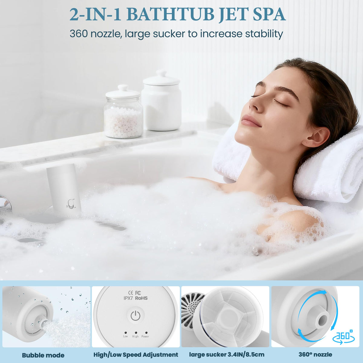BeiliuDevise rechargeble bath spa device highlighting adjustable nozzle