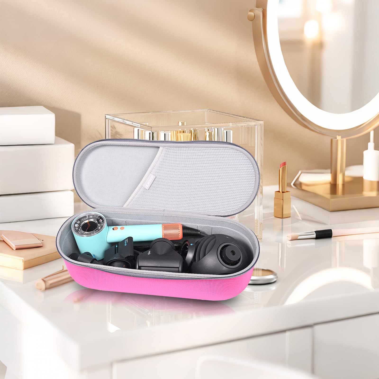 RLSOCO hard shell sleeve flat layout showcasing safe secure styling tool storage organization
