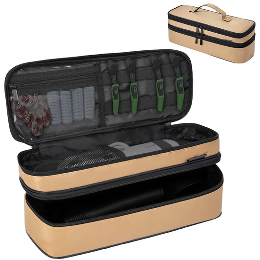 OUUTMEE portable storage organizer bag with top compartment open displaying elastic loops and clear zipper pocket