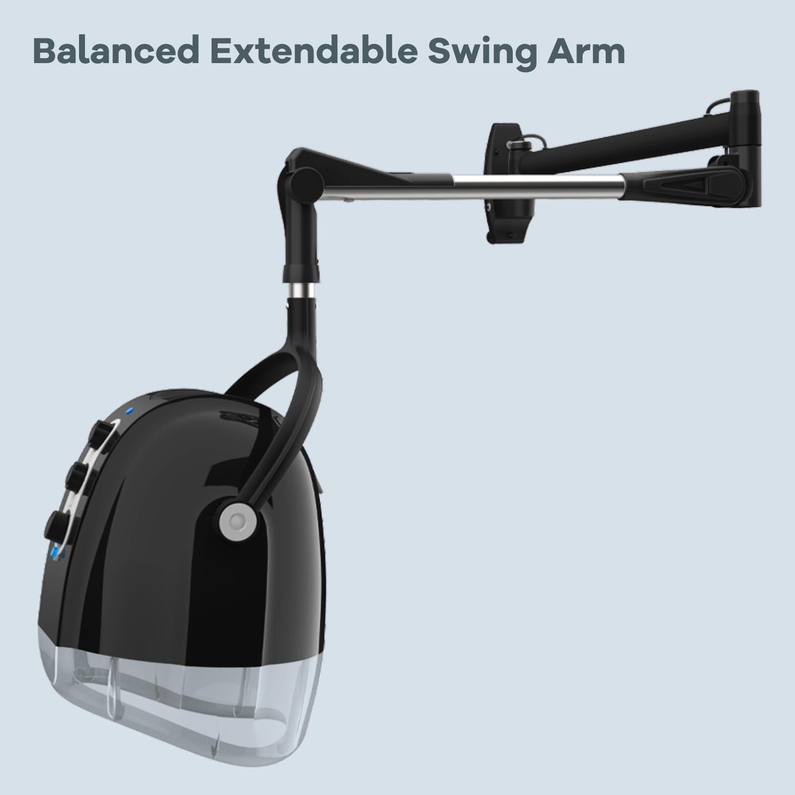 Black premium hair color processor unit showing fully angled dome hood for uniform heat distribution