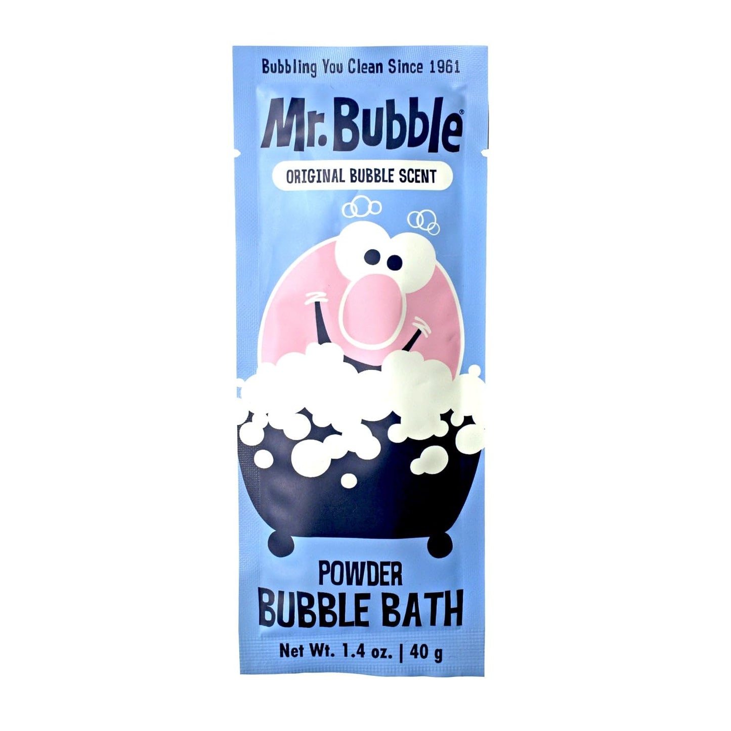 Twelve pack of Mr. Bubble retro bubble gum scented bath powder