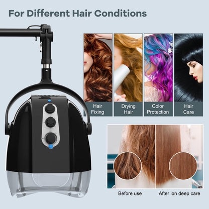 Professional one thousand watt ionic salon hood dryer equipment package displaying all premium mounting hardware