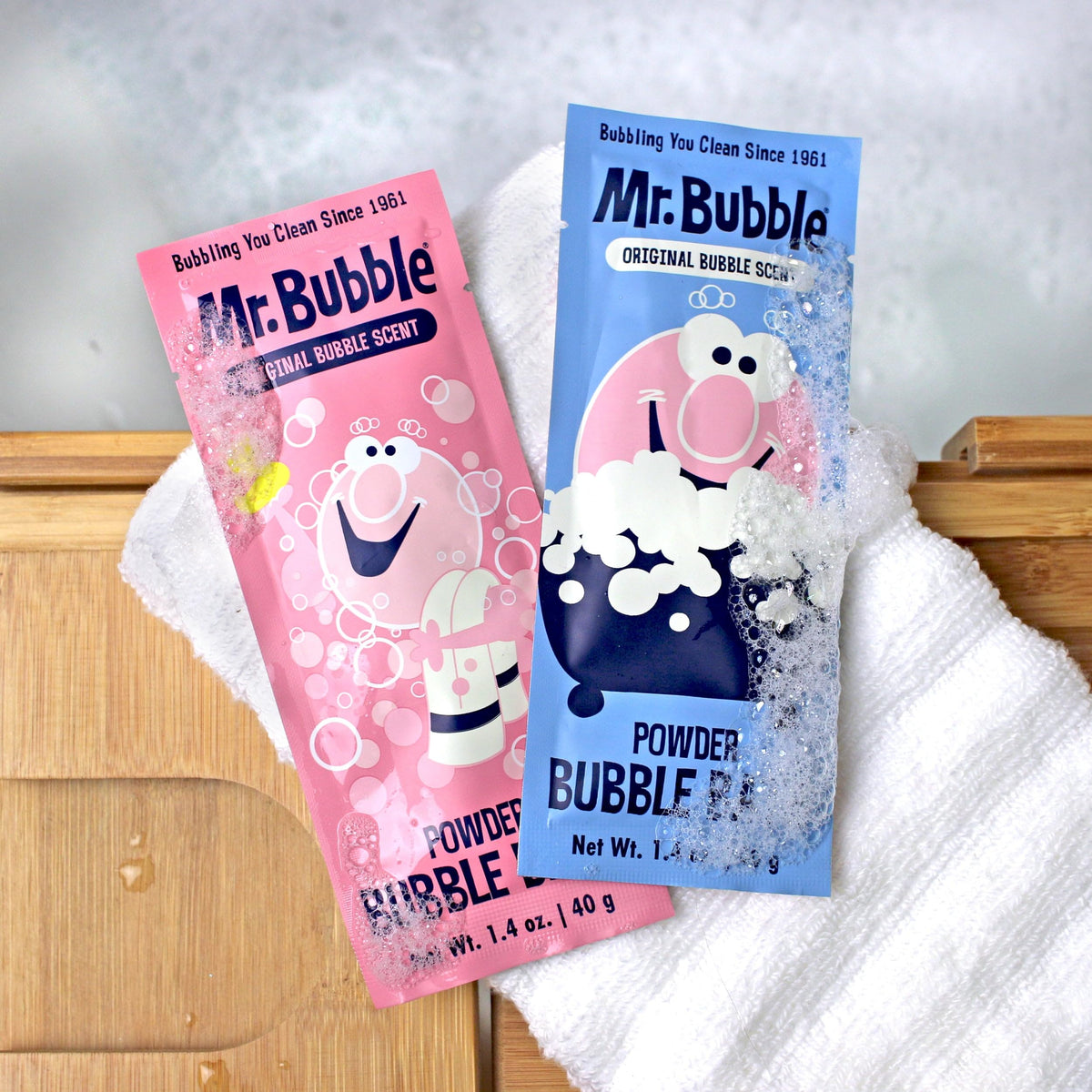 Mr Bubble powder bubble bath single use packets stack