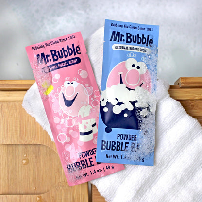 Mr. Bubble bath powder packet with original retro branding