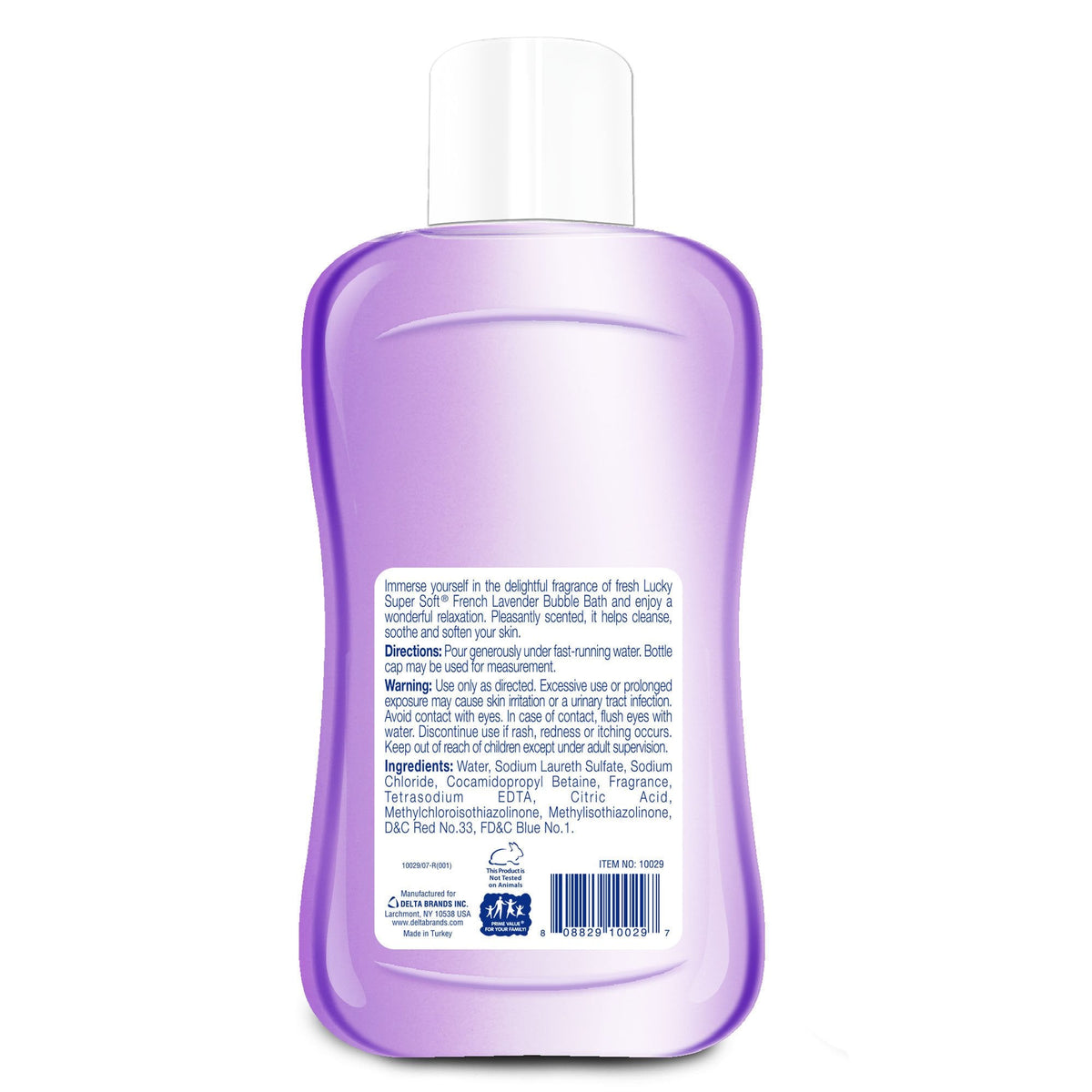 Lucky Super Soft 20 Fluid Ounce Lavender Bubble Bath label detail