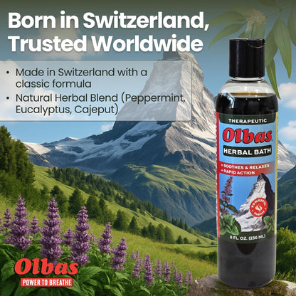 Olbas bath soak being poured into a warm tub
