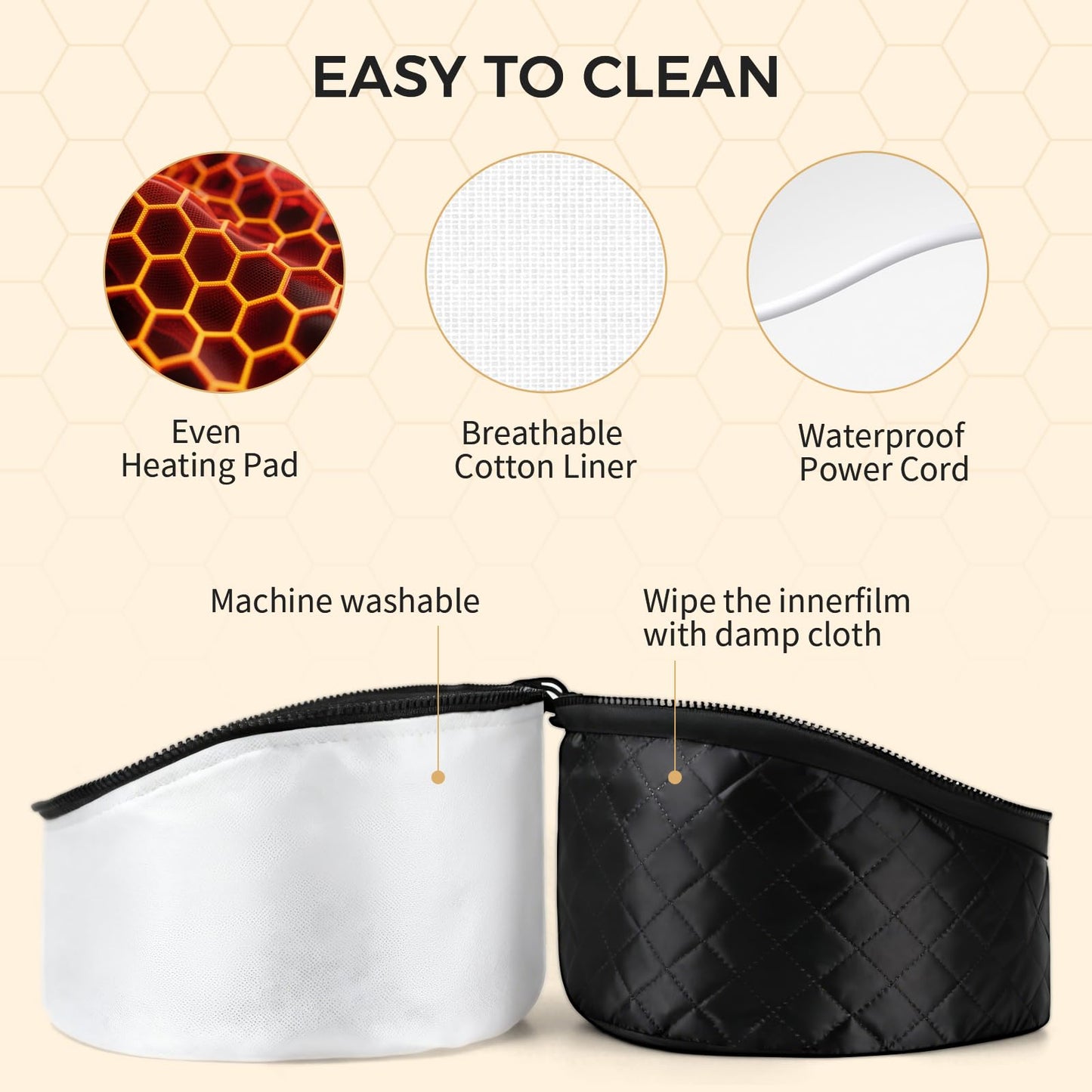V-ORAL deep conditioning heat cap applied over a protective plastic shower cap