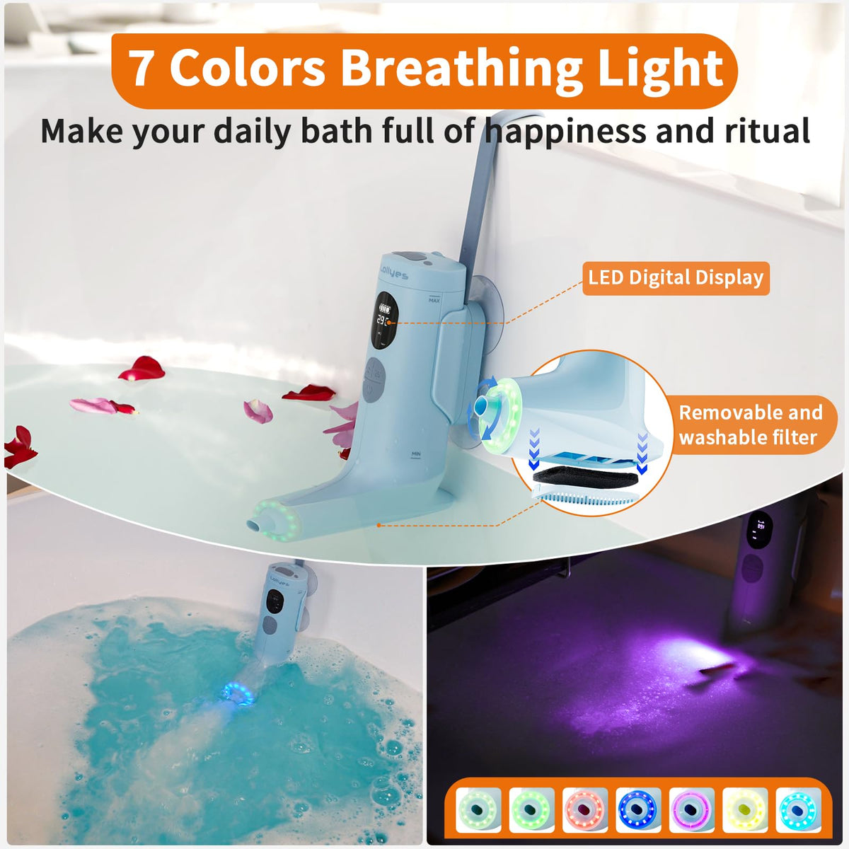 Cordless bath spa unit with digital temperature display
