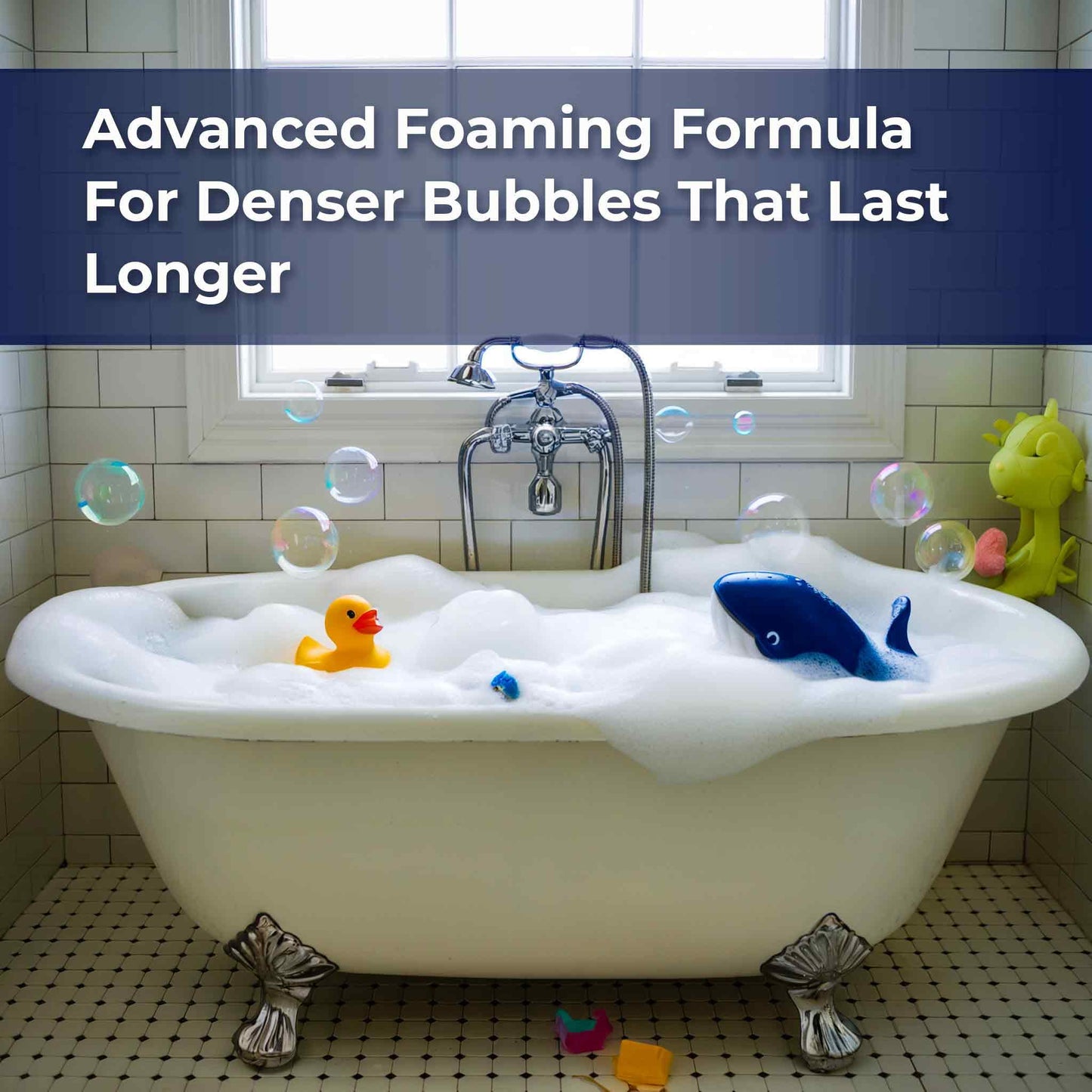 Natural bubble bath ingredients and size details