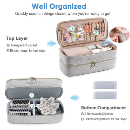 ELCUPA hair tool organizer open top compartment displaying transparent zipper pocket and elastic bands