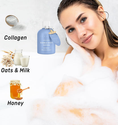 Oatmeal milk and honey bubble bath ingredients label.