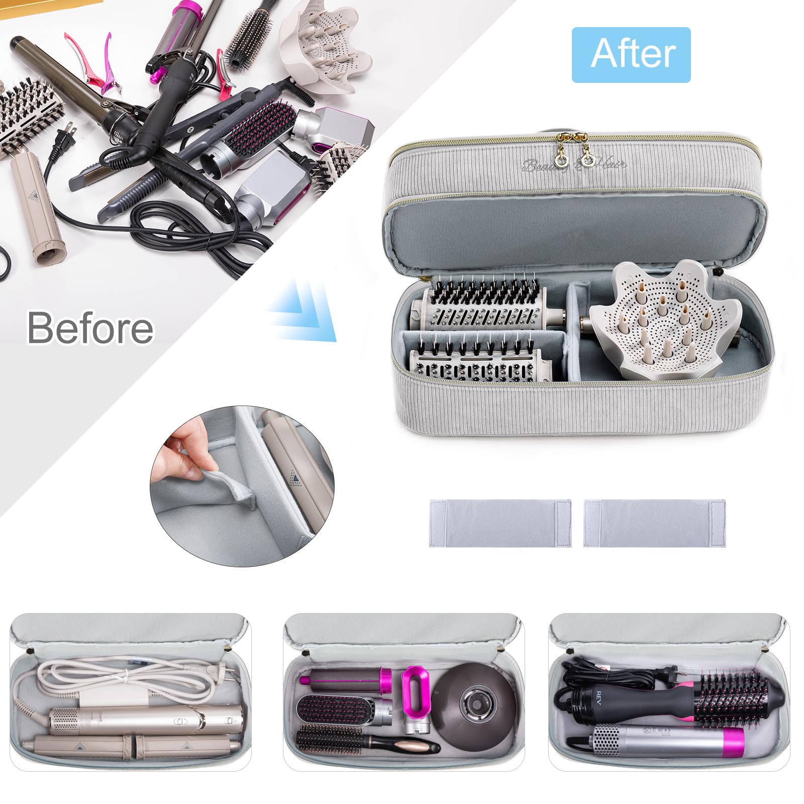 ELCUPA hair tool organizer case reinforced handle closeup illustrating premium travel portability features