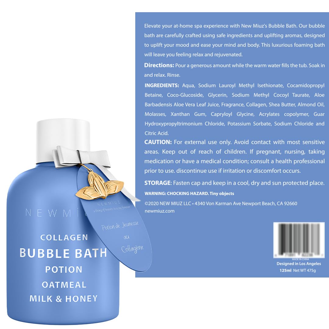 Stress relief aromatherapy bath soak in a blue bottle.