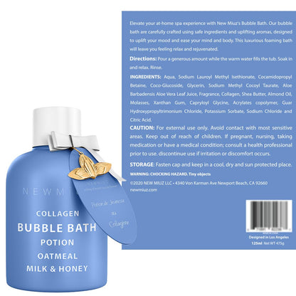 Stress relief aromatherapy bath soak in a blue bottle.