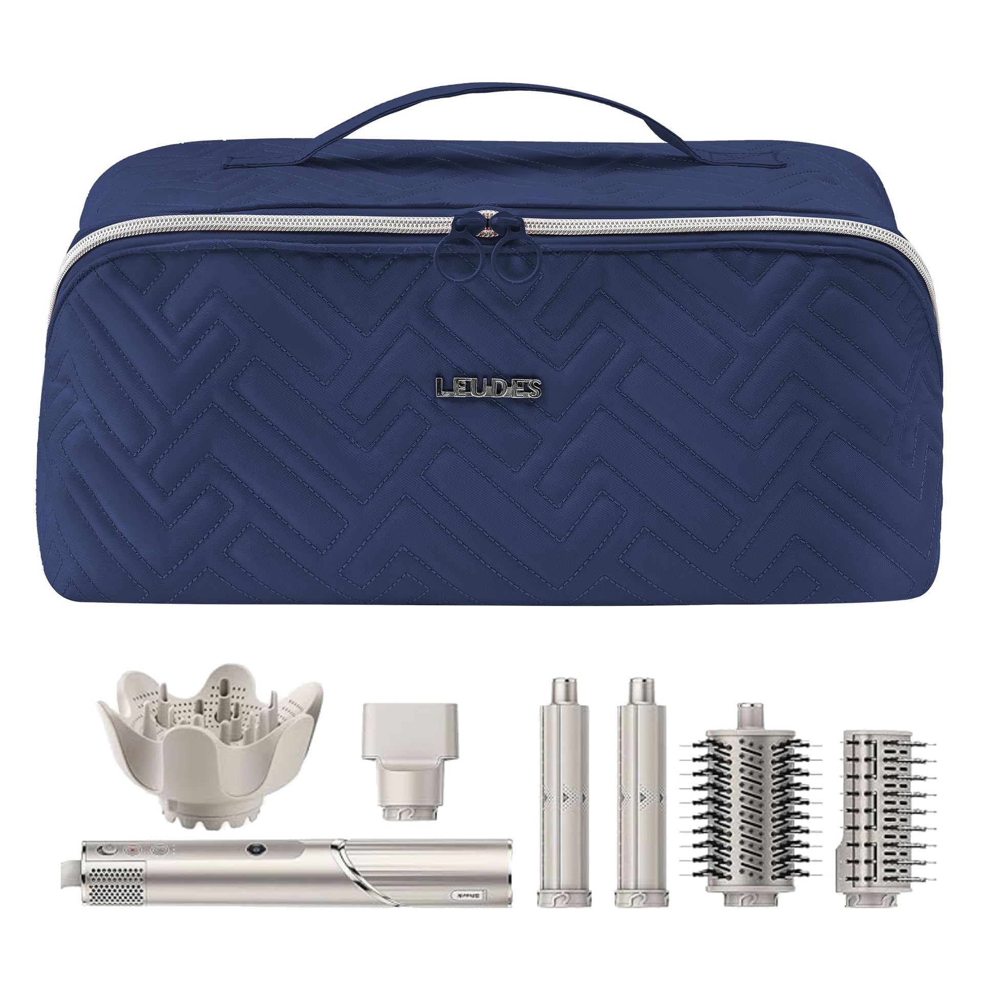 Leudes flat open makeup bag layout demonstrating easy access to cosmetic items