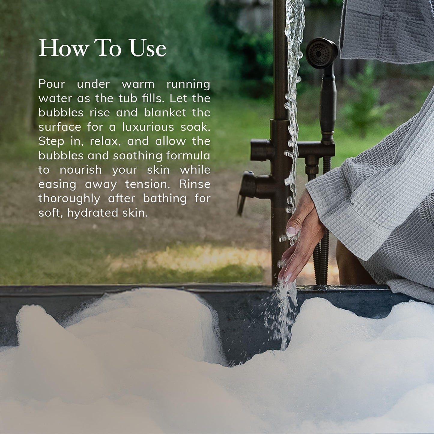 Foaming action of Deep Steep bath soak in a tub