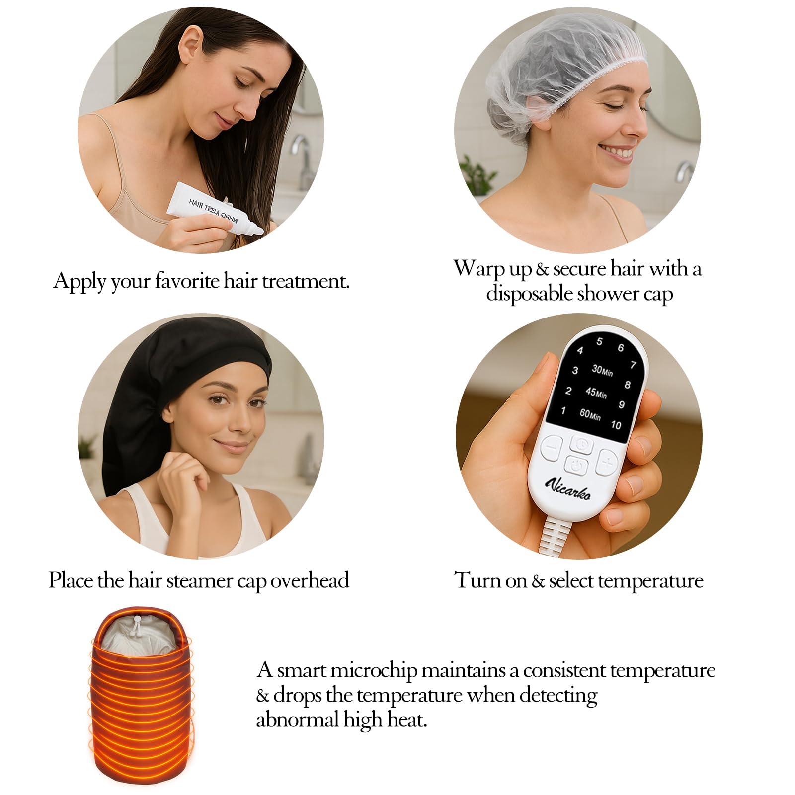 VICARKO portable hair steaming device illustrating the digital controller with ten heat levels.