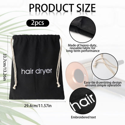 Black and white blow dryer storage container set for travel organization