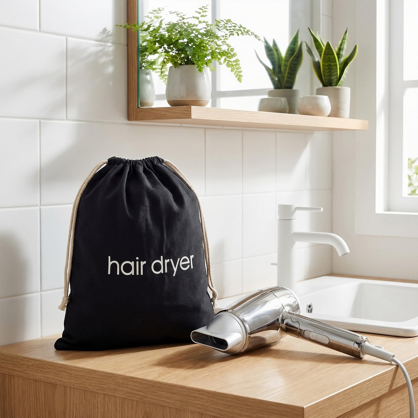 Two pack drawstring travel pouch set for hotel and home bathroom neatness
