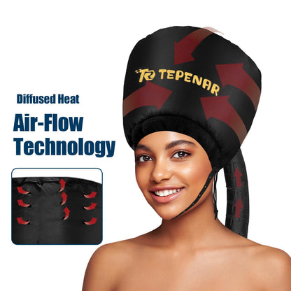 Adjustable chin strap and drawstring closure on TEPENAR hair drying bonnet