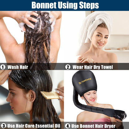 TEPENAR soft hair bonnet folded next to its black drawstring storage bag