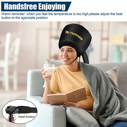 Deep conditioning treatment being performed at home using imported soft hood dryer