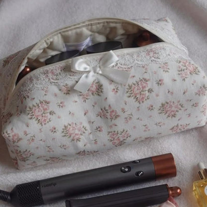 Side view of the compact Cohawk hair tools organizer packed for travel.