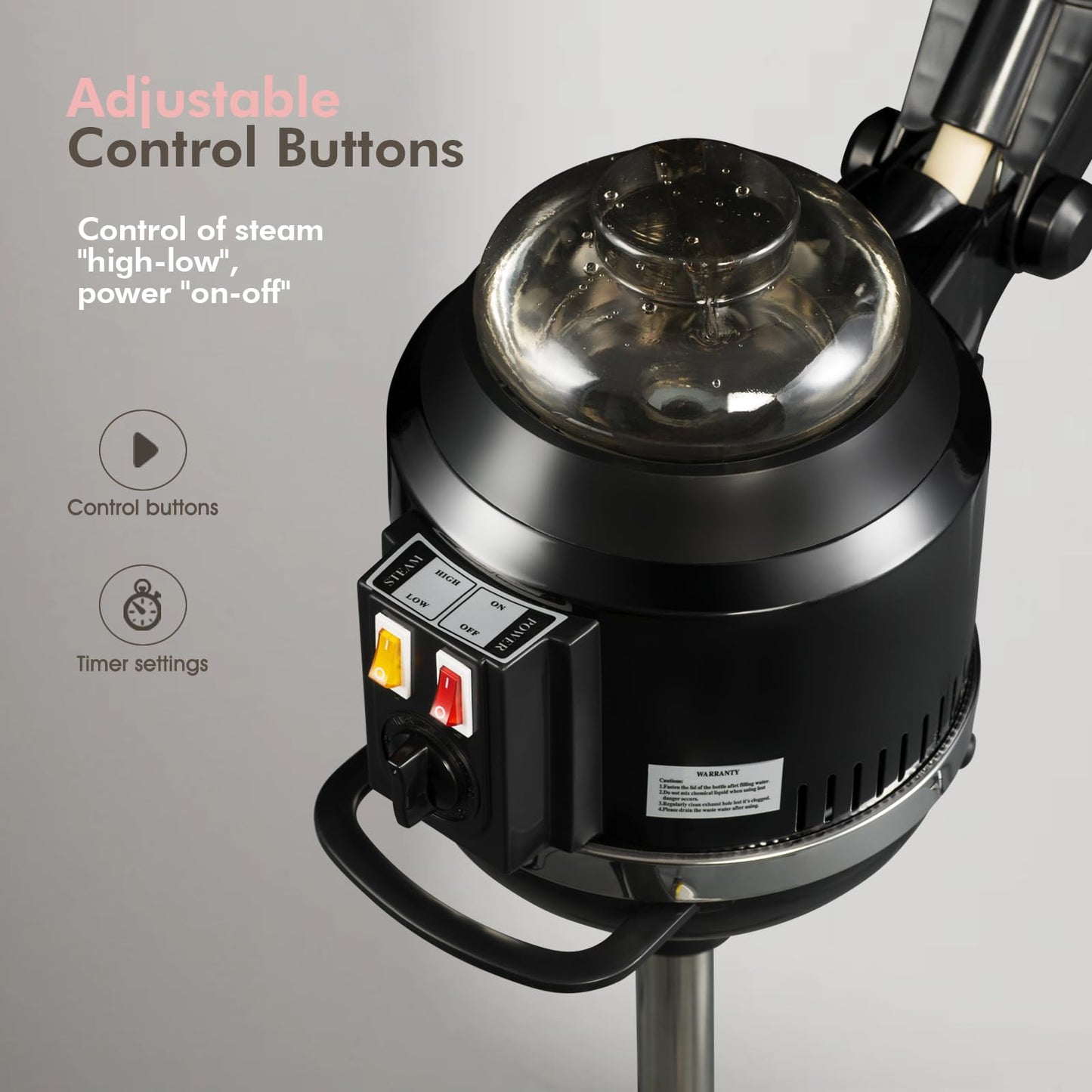 Salon style standing hair steamer machine hood adjustment bracket details