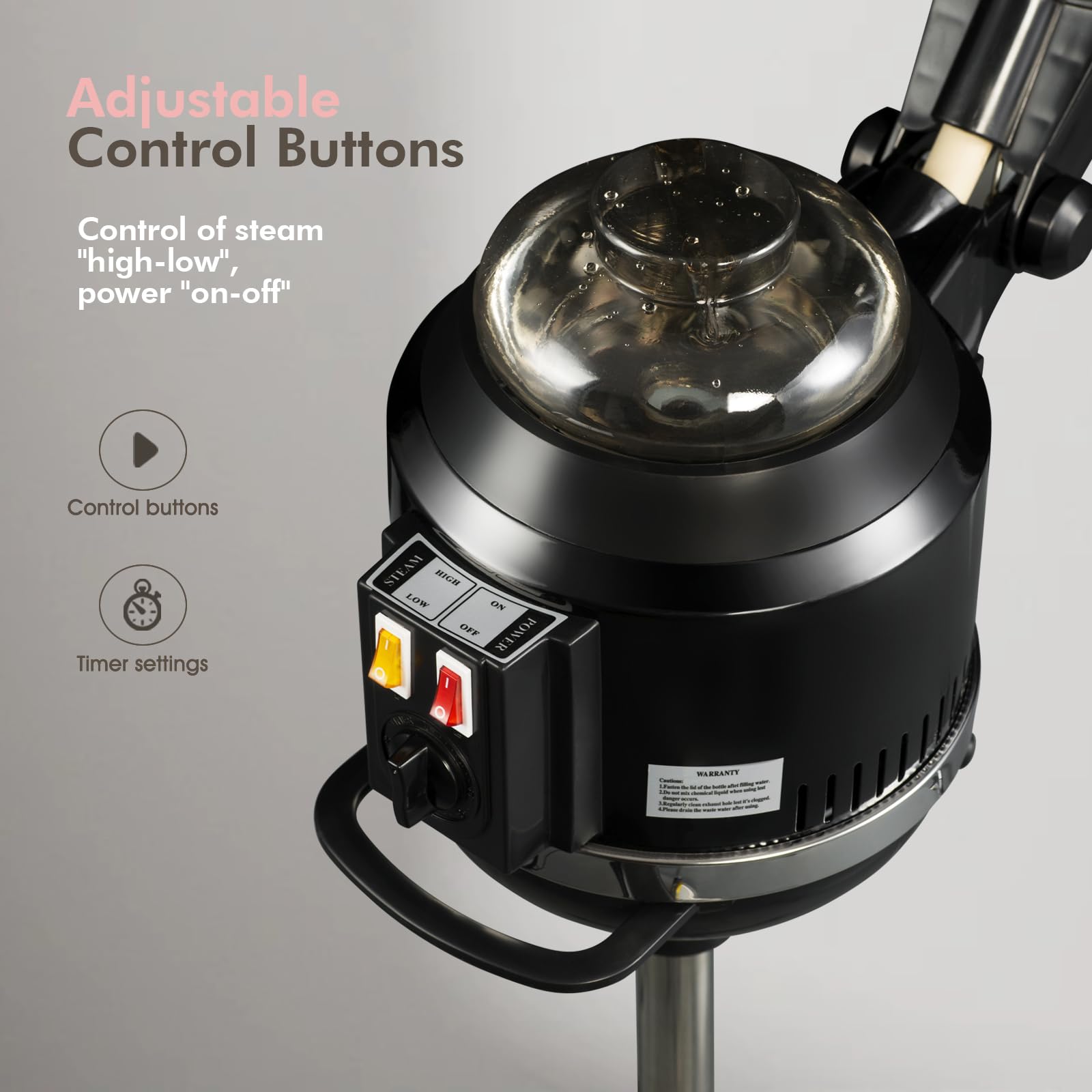 Salon style standing hair steamer machine hood adjustment bracket details