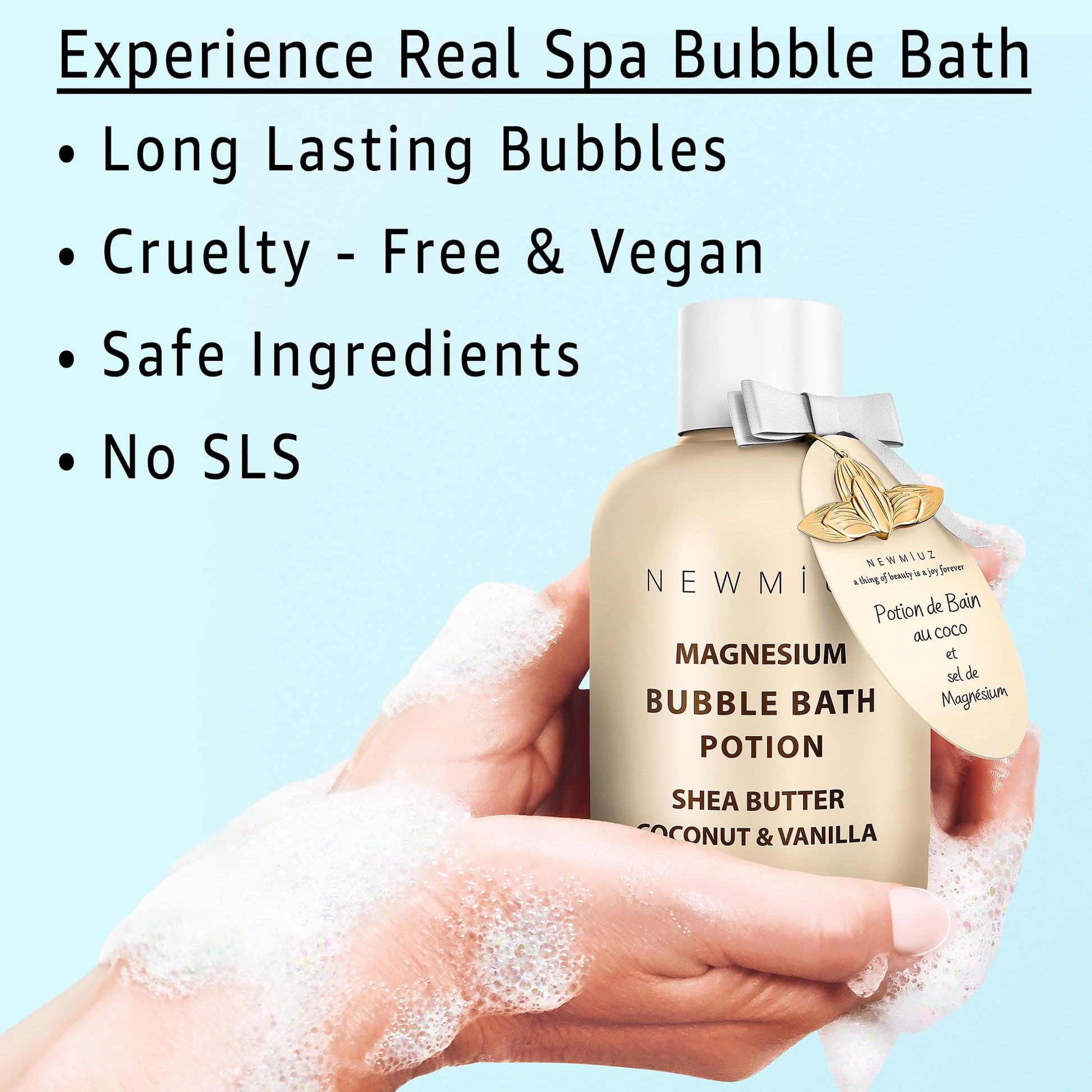 New Miuz bath potion branding and label details