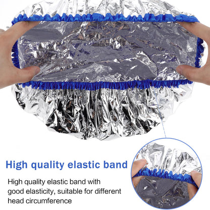 Asofelk thickened shower caps displayed in a pack of four showing both silver and blue variant color options.