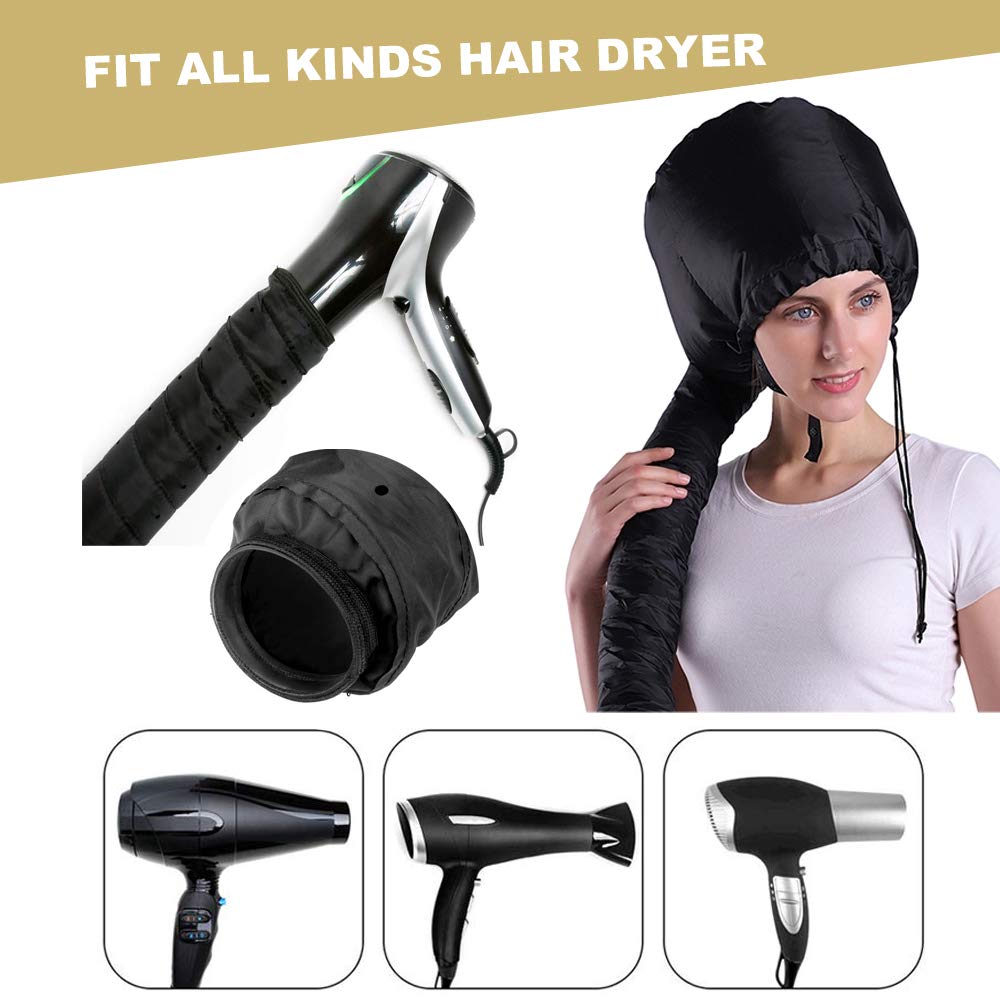 Skywee soft bonnet hair attachment hose connected to a standard handheld blow dryer nozzle