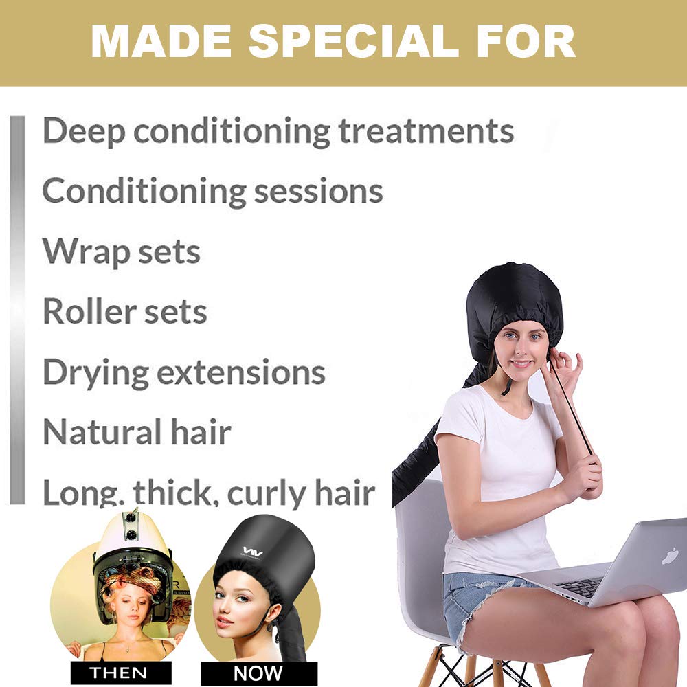 Skywee hair dryer attachment set including the black nylon bonnet hood and the protective ear headband pack