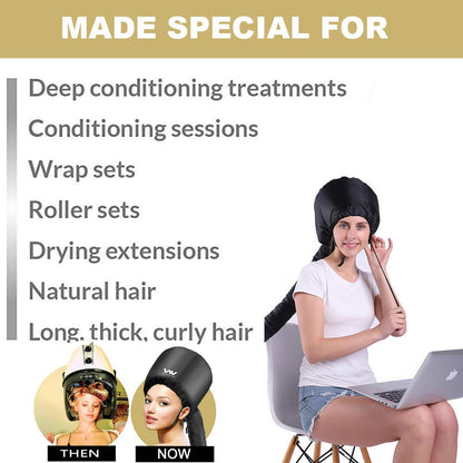 Skywee hair dryer attachment set including the black nylon bonnet hood and the protective ear headband pack