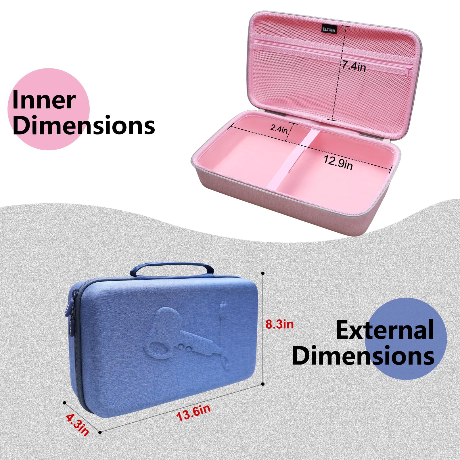L LTGEM pink hair dryer case showcasing durable silicone side handle