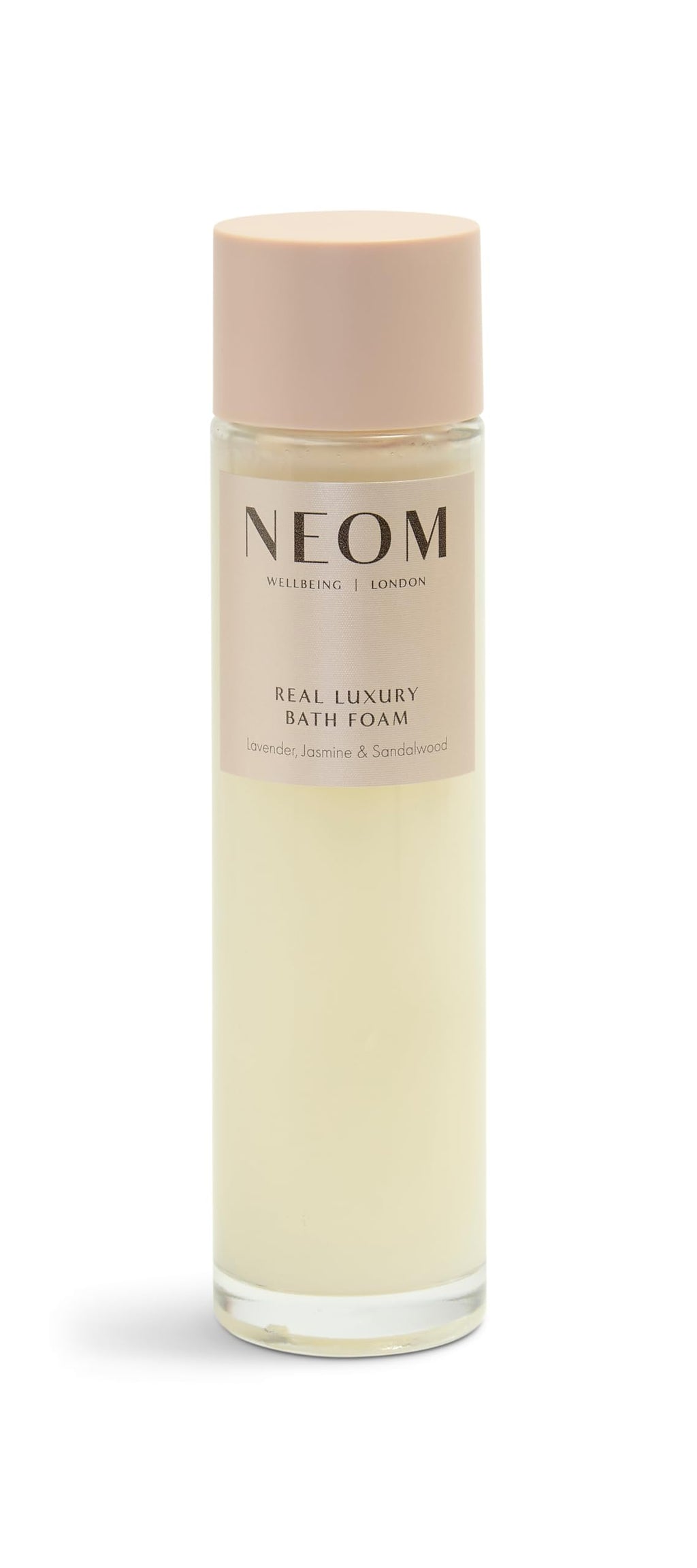 Neom Real Luxury Bath Foam cap and neck close up view