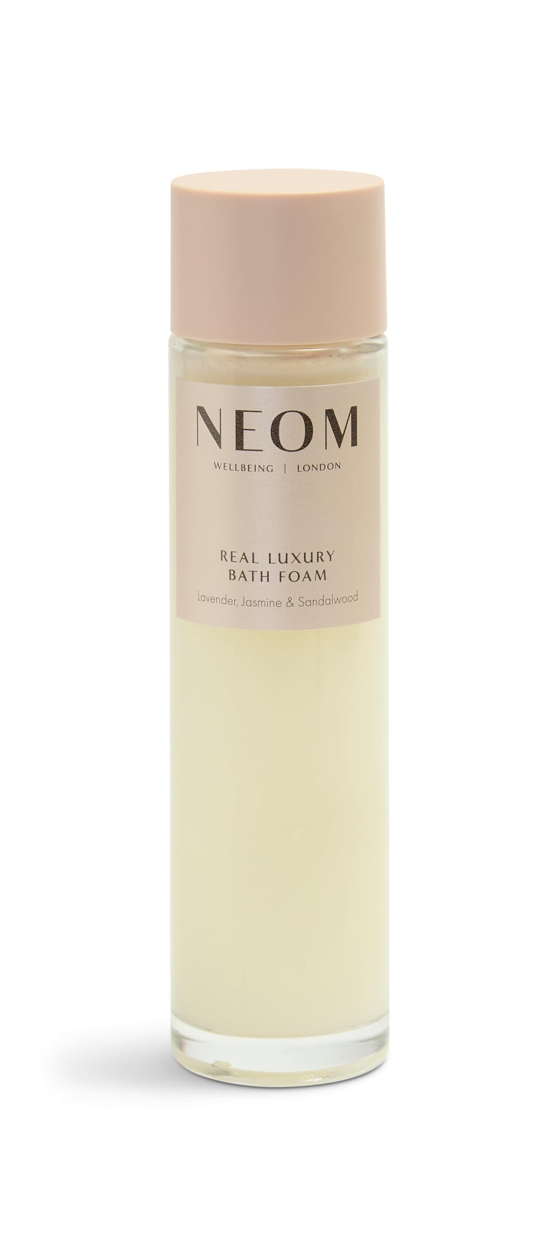 Neom Real Luxury Bath Foam cap and neck close up view